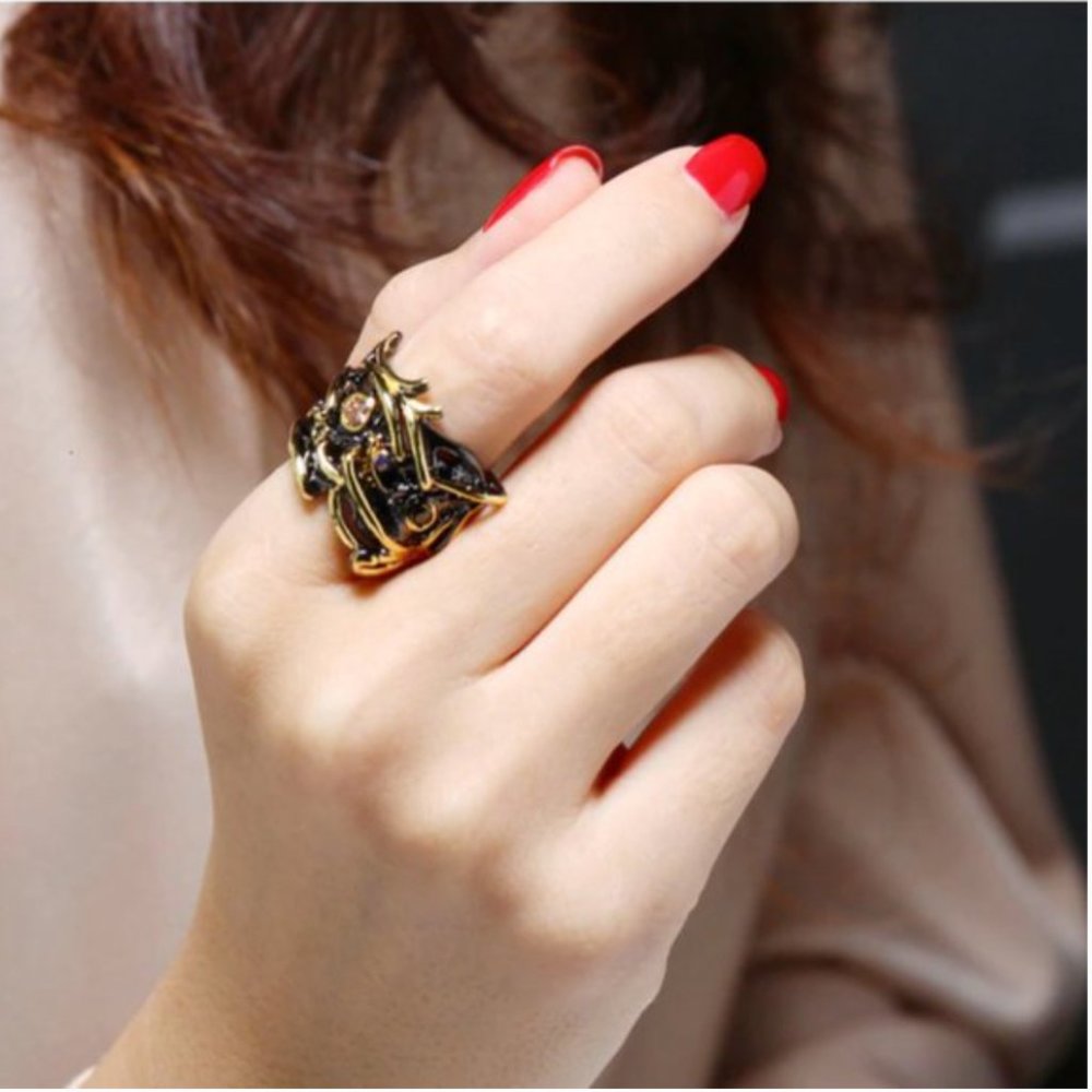 NEW Italian Jewelry Black Gold Ring - Picture 3 of 11
